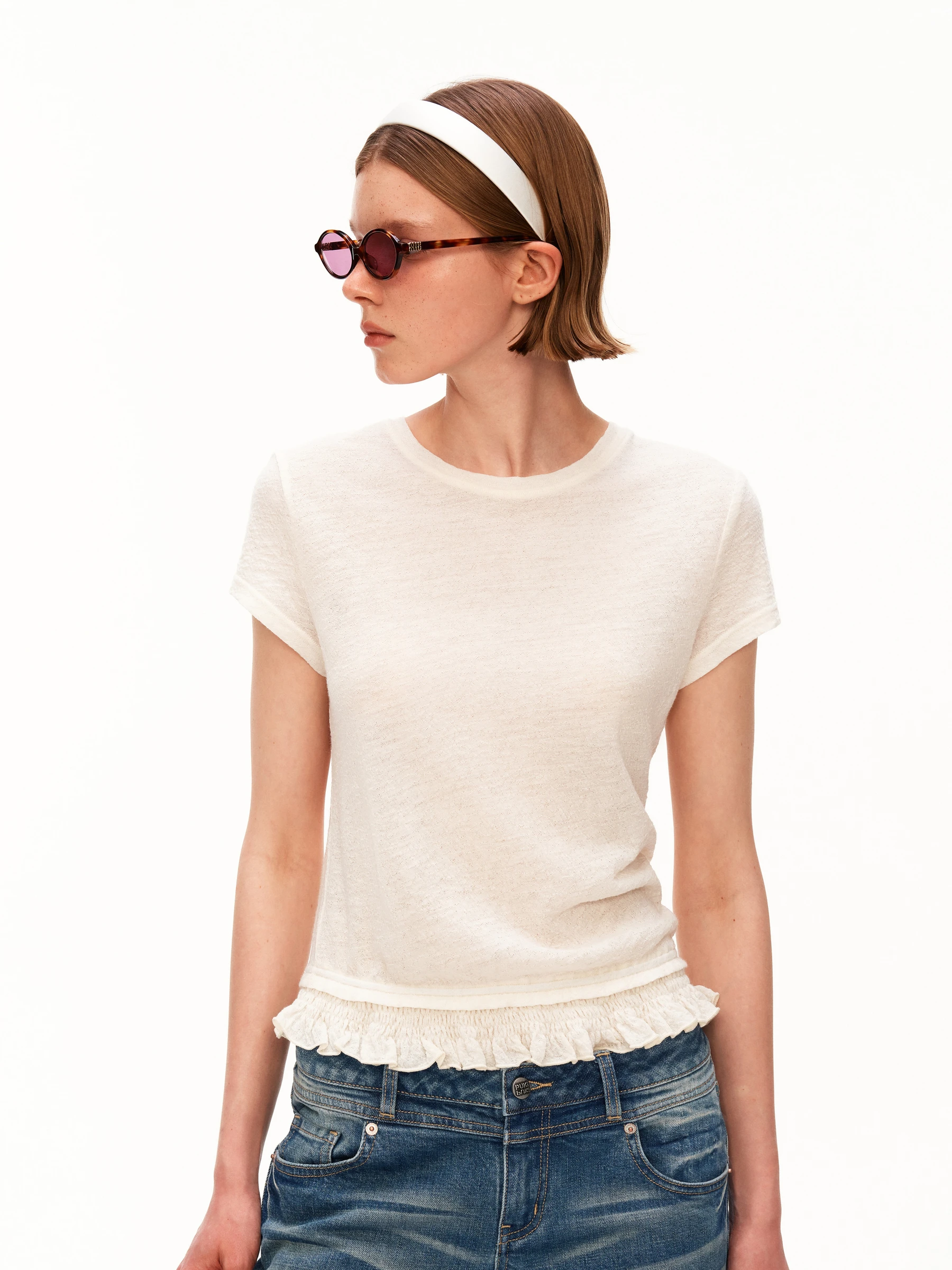Puki 100 Wool T-Shirt round Neck Short Sleeve Embroidered Patchwork Shoulder High Low Hem Texture Women's Casual Fit Tee
Puki 100 Wool T-Shirt round Neck Short Sleeve Embroidered Patchwork Shoulder High Low Hem Texture Women's Casual Fit Tee