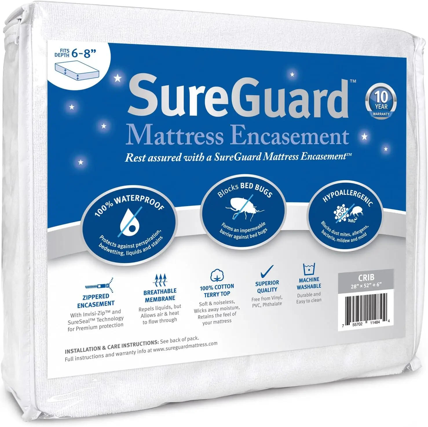 Sureguard Mattr Encasement размера детской кроватки — 100% водонепроницаемость, защита от насекомых, гипоаллергенный — шестисторонний чехол на молнии премиум-класса
Sureguard Mattr Encasement размера детской кроватки — 100% водонепроницаемость, защита от насекомых, гипоаллергенный — шестисторонний чехол на молнии премиум-класса