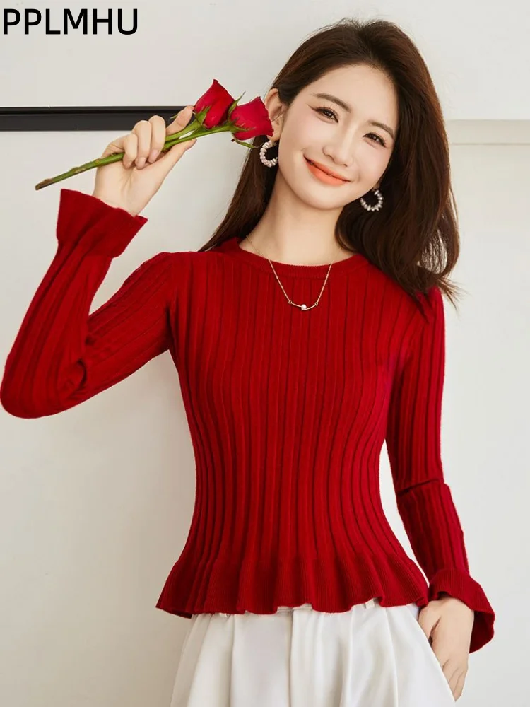 Женский вязаный свитер с рюшами, повседневный свободный крой, в корейском стиле, с круглым вырезом, с длинными рукавами, трикотажный пуловер, топ, свитер
Женский вязаный свитер с рюшами, повседневный свободный крой, в корейском стиле, с круглым вырезом, с длинными рукавами, трикотажный пуловер, топ, свитер