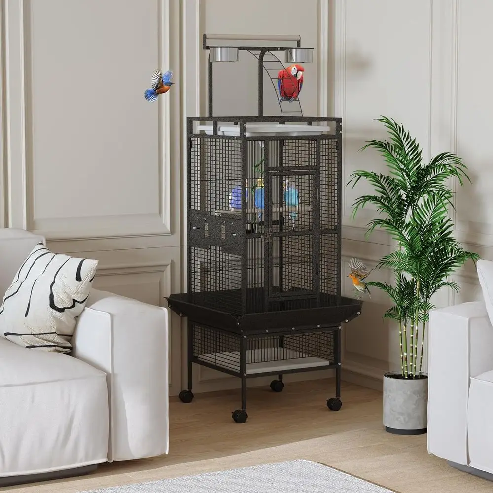 60 inch Large Bird Cage with Rolling Stand, Metal Parrot Cage with Play Top & 4 StainlSteel Bowls, Birdcage Pet House or Conure
60 inch Large Bird Cage with Rolling Stand, Metal Parrot Cage with Play Top & 4 StainlSteel Bowls, Birdcage Pet House or Conure
