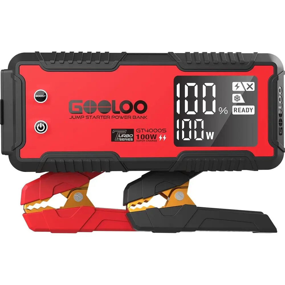 4000 Amp Portable Jump Starter with 100W Dual Charging for 12V Vehicles and Gas Engines
4000 Amp Portable Jump Starter with 100W Dual Charging for 12V Vehicles and Gas Engines