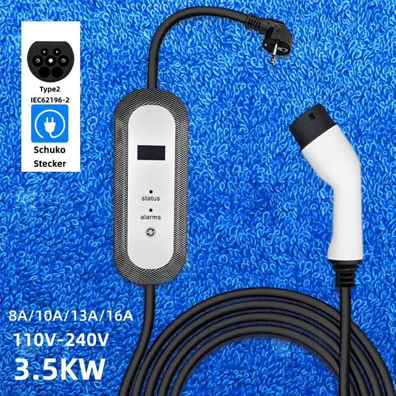 Portable EV Charger Type2 IEC62196-2 16A EVSE Charging Cable Type 2 IEC 62196 EU Plug Controller Wallbox for Electric Car
Portable EV Charger Type2 IEC62196-2 16A EVSE Charging Cable Type 2 IEC 62196 EU Plug Controller Wallbox for Electric Car