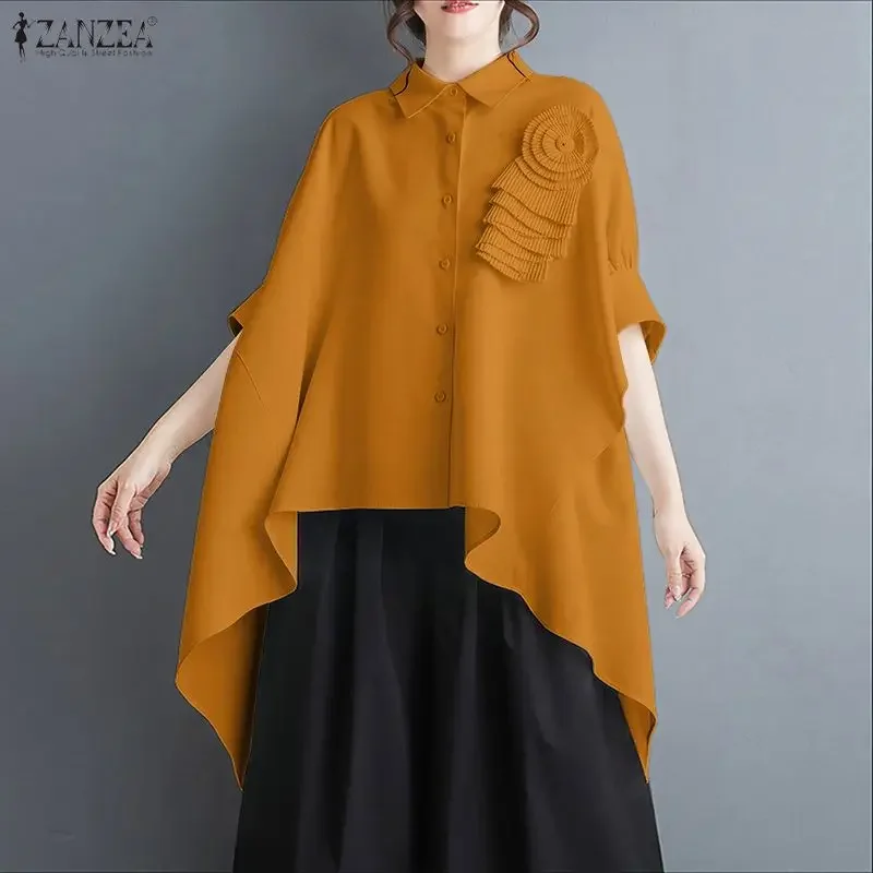 Модная женская асимметричная блузка ZANZEA с 3D-цветами, элегантная, с отложным воротником, рукавом 3/4, на пуговицах, оверсайз
Модная женская асимметричная блузка ZANZEA с 3D-цветами, элегантная, с отложным воротником, рукавом 3/4, на пуговицах, оверсайз