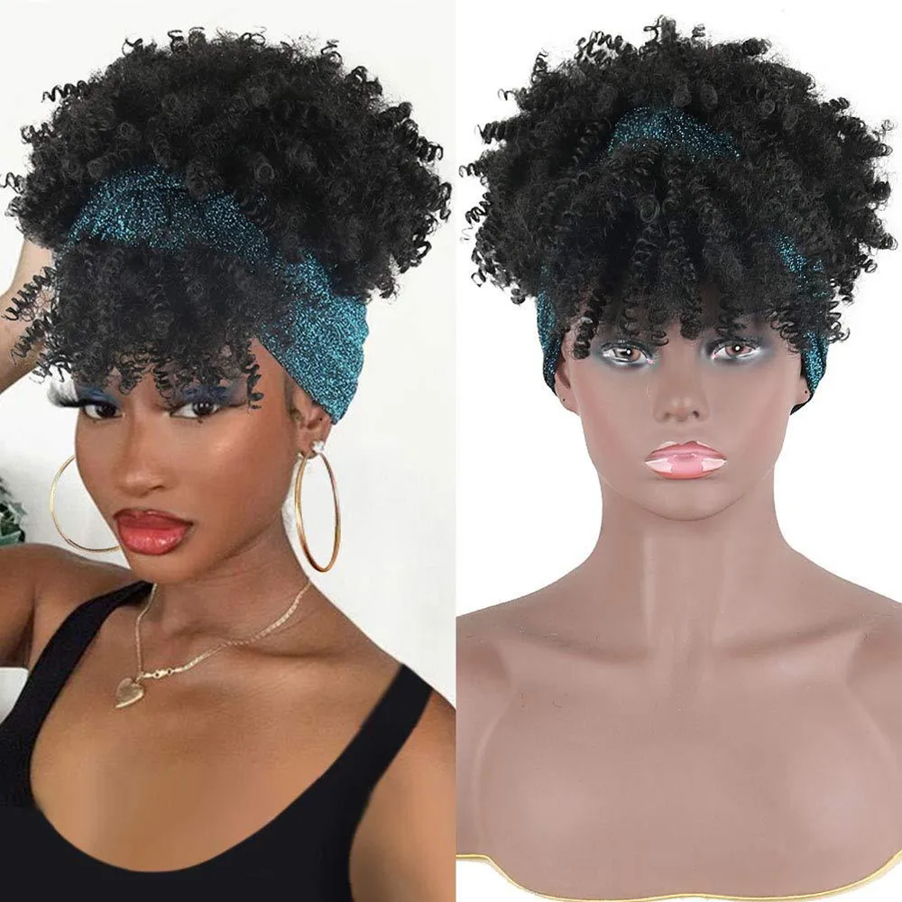 Curly Wigs for Black Women, Short Afro Kinky Curly Headbands for Wigs, Synthetic Black Wig with Bangs, Wrap Wig with Headband
Curly Wigs for Black Women, Short Afro Kinky Curly Headbands for Wigs, Synthetic Black Wig with Bangs, Wrap Wig with Headband