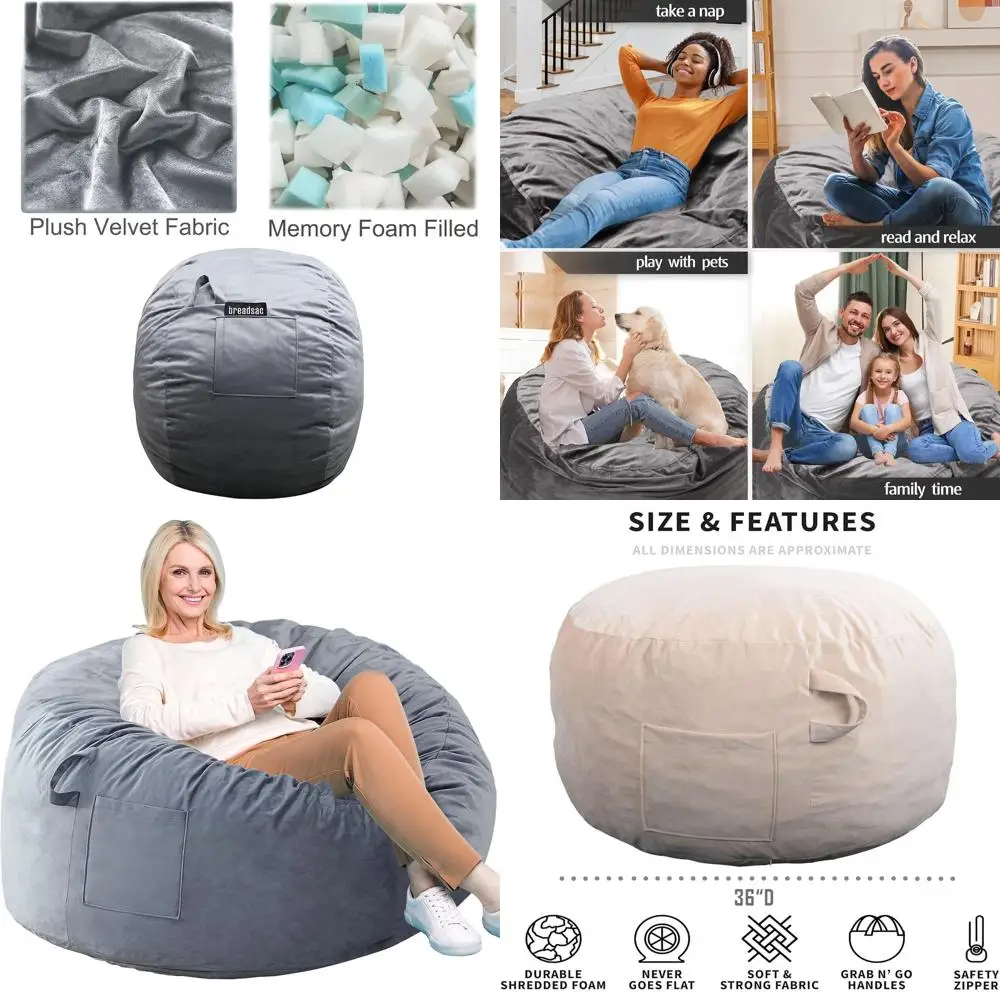 Velvet Bean Bag Chair with Removable Memory Foam - Ideal for Adults, Teens, Kids, Living Room, Bedroom, Dorm
Velvet Bean Bag Chair with Removable Memory Foam - Ideal for Adults, Teens, Kids, Living Room, Bedroom, Dorm