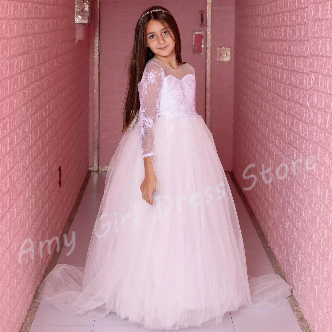 Customized Blush Pink Flower Girl Dresses For Wedding Lace Tulle 3/4 Sleeves With Bow Simple Kids Birthday First Communion Gown
Customized Blush Pink Flower Girl Dresses For Wedding Lace Tulle 3/4 Sleeves With Bow Simple Kids Birthday First Communion Gown