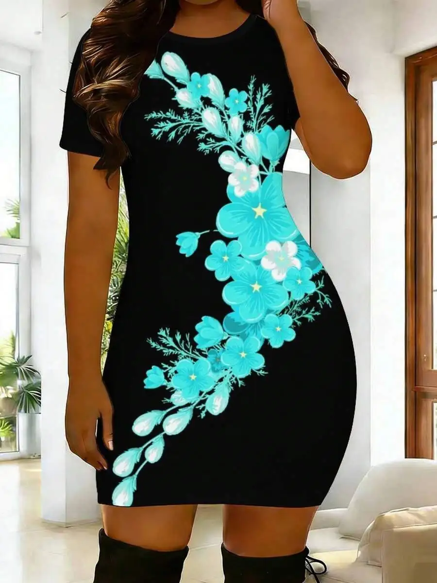 Womens 3D Printed Floral Bodycon Dress Round Neck Short Sleeve
Womens 3D Printed Floral Bodycon Dress Round Neck Short Sleeve