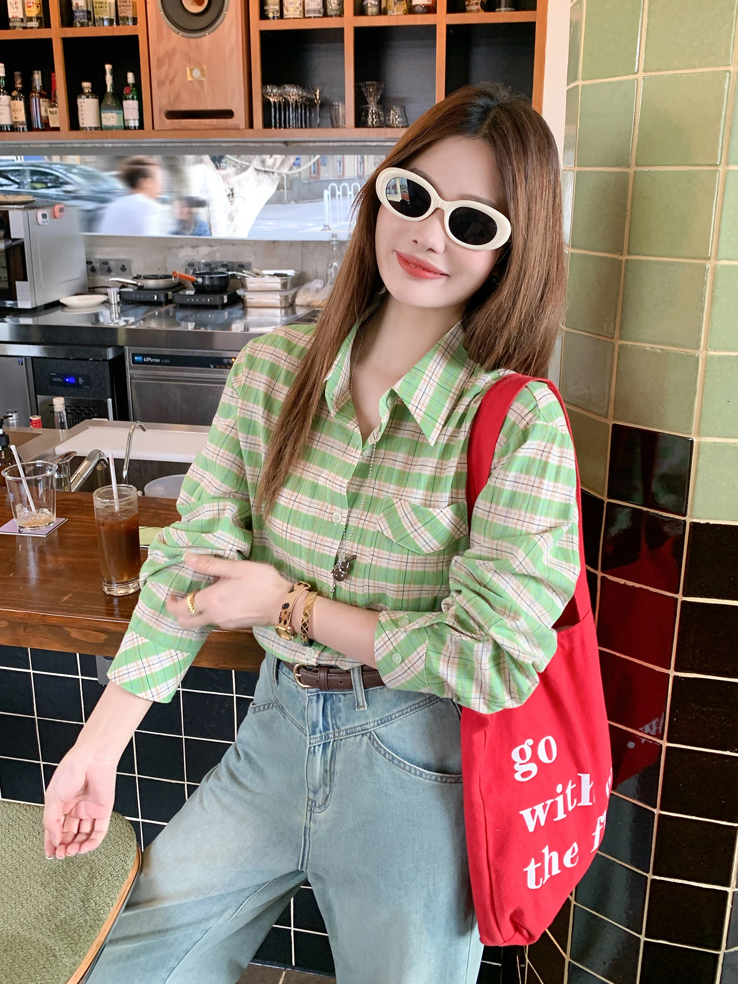 Loose Women's Green Plaid Long Sleeve Shirt Coat Korean Style Autumn Winter New Arrival Casual Breathable Button up Top
Loose Women's Green Plaid Long Sleeve Shirt Coat Korean Style Autumn Winter New Arrival Casual Breathable Button up Top