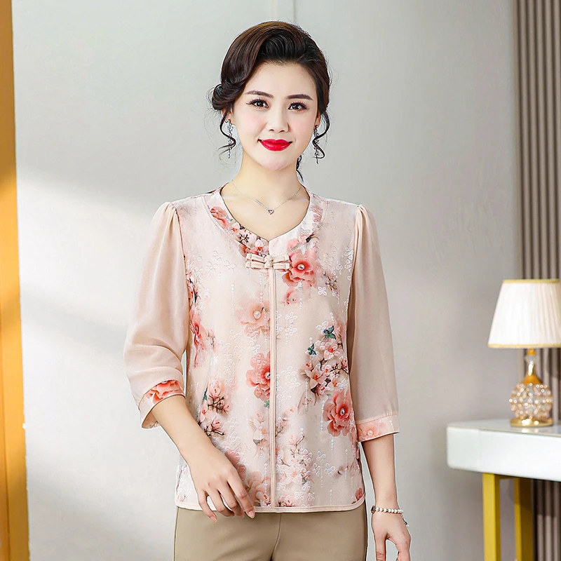 New Chinese Sle Summer Top for Mom Cotton Silk Chiffon T-irt Ice Silk Cotton Linen Anti-Aging Seven-Quarter Sve irt
New Chinese Sle Summer Top for Mom Cotton Silk Chiffon T-irt Ice Silk Cotton Linen Anti-Aging Seven-Quarter Sve irt