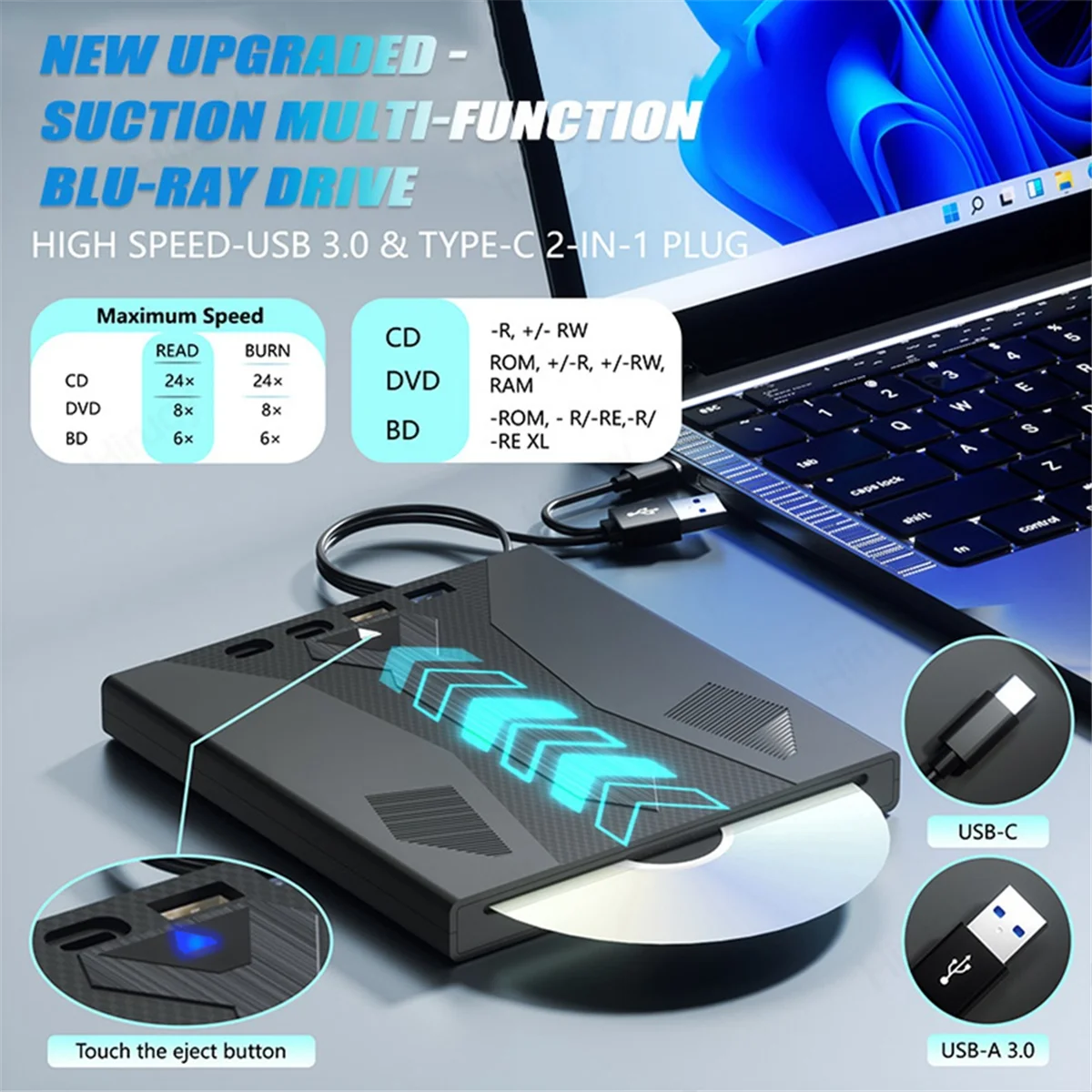 Внешний привод Blu Ray ABAN, поддержка дисков USB 3.0 100G и проигрывателя DVD/CD/BD Type-C, 3D оптический привод Bluray для ноутбука
Внешний привод Blu Ray ABAN, поддержка дисков USB 3.0 100G и проигрывателя DVD/CD/BD Type-C, 3D оптический привод Bluray для ноутбука