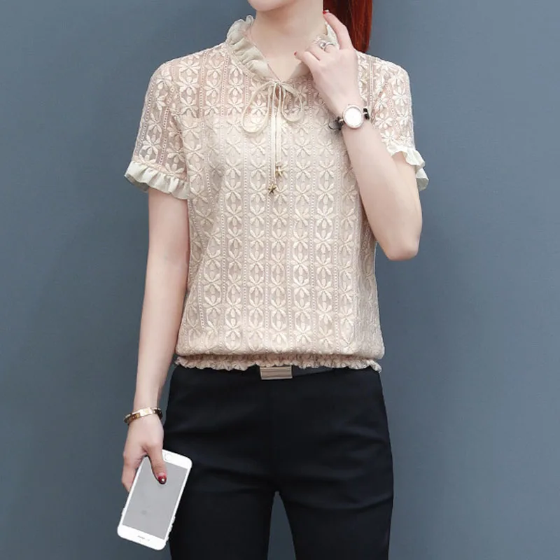 Summer short-sleeved lace shirt female new ruffles slim waist cover belly top sweet hollow small shirt
Summer short-sleeved lace shirt female new ruffles slim waist cover belly top sweet hollow small shirt
