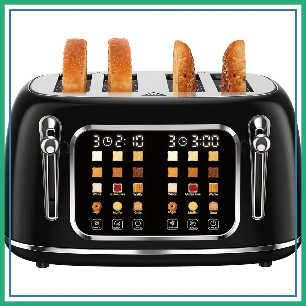 4 Slice Touch Screen Toaster Wide Slot for Bagels Muffins Waffle, 6 Browning Levels, 1650W, Black
4 Slice Touch Screen Toaster Wide Slot for Bagels Muffins Waffle, 6 Browning Levels, 1650W, Black