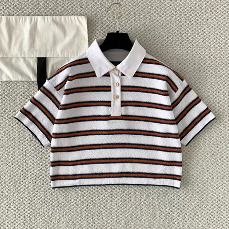 Customization New summer styles for European and American ladies' clothing 2026 Short-sleeved button-down striped knit sweater
Customization New summer styles for European and American ladies' clothing 2026 Short-sleeved button-down striped knit sweater