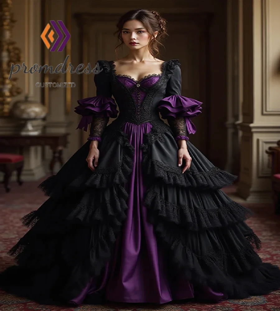 Vampire Victorian Purple And Black Evening Dress Luxury Gothic Baroque Prom Dress Stage Costume Formal Dress 2025 Lace Medieval
Vampire Victorian Purple And Black Evening Dress Luxury Gothic Baroque Prom Dress Stage Costume Formal Dress 2025 Lace Medieval