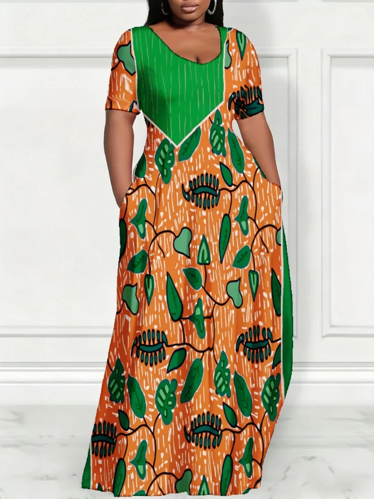 Plus Size 5XL Women Print Maxi Long Dress 2026 Spring Party Vestidos Vintage Patchwork Short Sleeve Waisted Pockets Robes
Plus Size 5XL Women Print Maxi Long Dress 2026 Spring Party Vestidos Vintage Patchwork Short Sleeve Waisted Pockets Robes