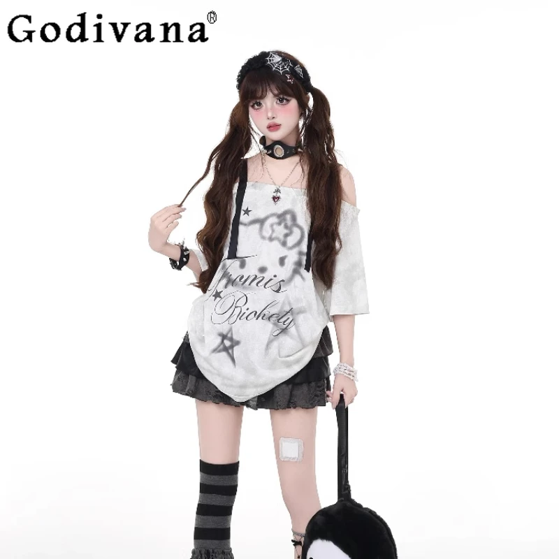 Summer New Sweet Kawaii Student Off-Shoulder T-shirt Female Cartoon Print Loose Casual Tees Women's Streetwear Women Clothing
Summer New Sweet Kawaii Student Off-Shoulder T-shirt Female Cartoon Print Loose Casual Tees Women's Streetwear Women Clothing
