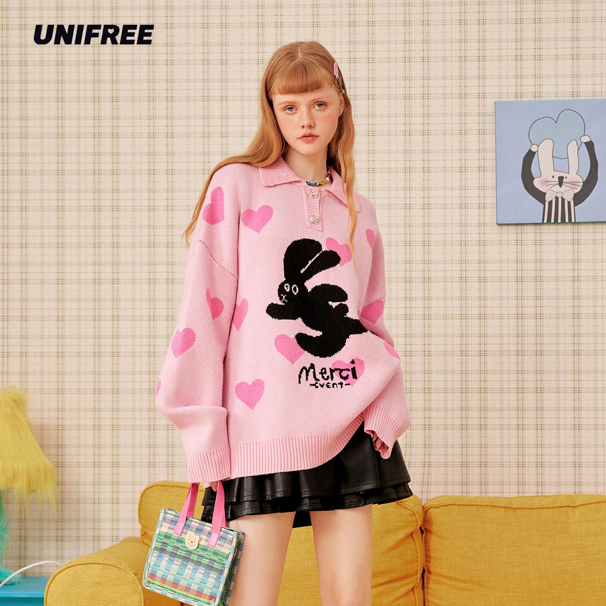 UNIFREE Cartoon Rabbit Pink Sweaters Women Cute Knitted Streetwear Maiden Loose Pullovers Winter Warm O-Neck Knitwear
UNIFREE Cartoon Rabbit Pink Sweaters Women Cute Knitted Streetwear Maiden Loose Pullovers Winter Warm O-Neck Knitwear