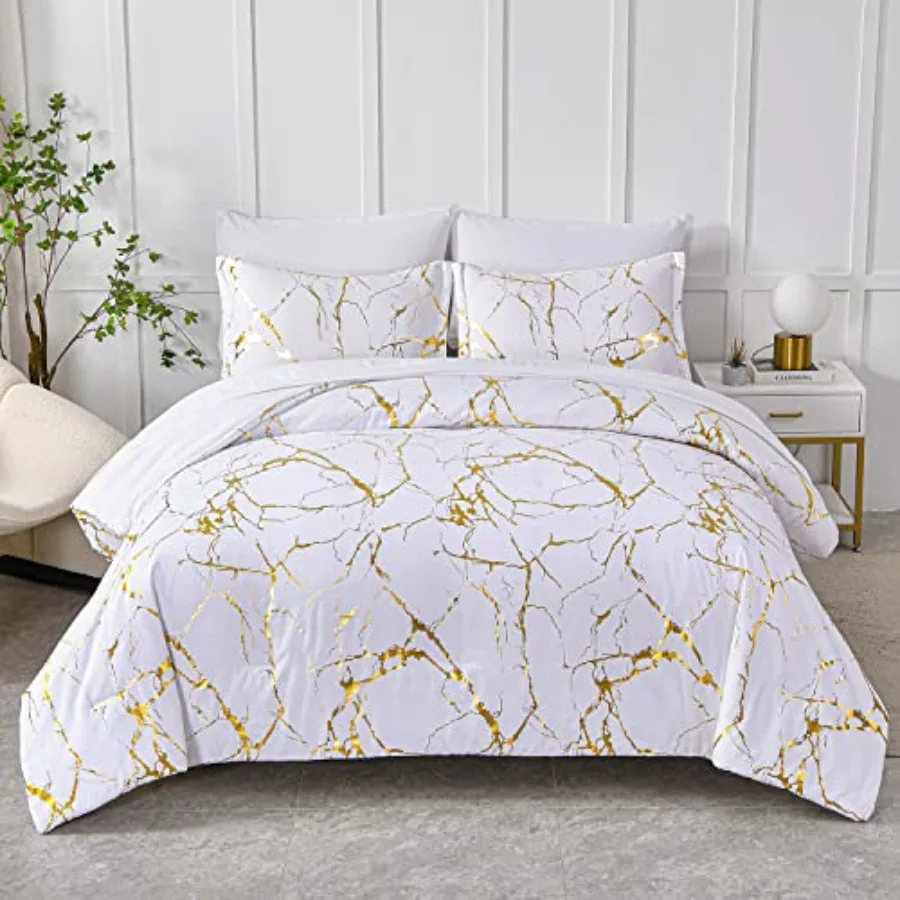 Gold Metallic Marble Size Comforter Set7 Pcs Bed in a Bag Foil Print Glitter Comforter and Sheet Set All Season Soft Microfiber
Gold Metallic Marble Size Comforter Set7 Pcs Bed in a Bag Foil Print Glitter Comforter and Sheet Set All Season Soft Microfiber