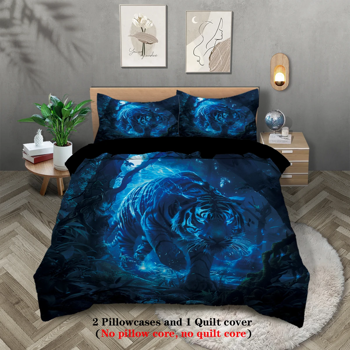 3pcs Blue light tiger pattern bedding set, for teenagers and adults bedroom, 1*duvet cover+2*pillowcase, for single bed
3pcs Blue light tiger pattern bedding set, for teenagers and adults bedroom, 1*duvet cover+2*pillowcase, for single bed