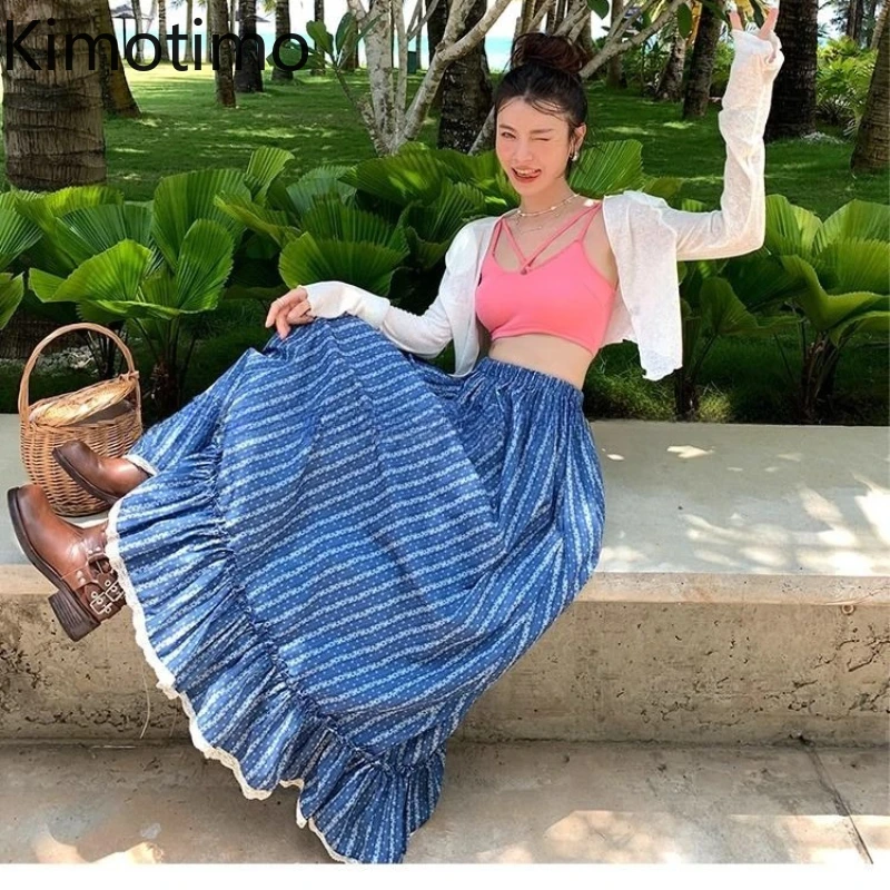 Kimotimo Blue Striped Skirt Women 2025 Autumn Elastic Waist Spliced Lace Ruffled A-line Long Skirts Fashion Versatile Faldas New
Kimotimo Blue Striped Skirt Women 2025 Autumn Elastic Waist Spliced Lace Ruffled A-line Long Skirts Fashion Versatile Faldas New