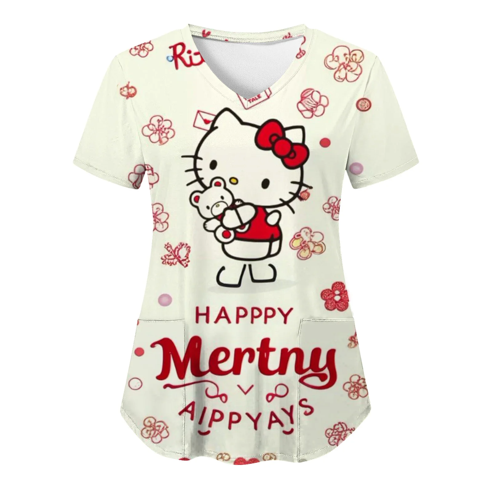 Hello Kitty Womens Nursing Clothing Cute Cartoon Print Working Uniform Tops Casual Short Sleeve V-neck Pocket Women Scrubs Unif
Hello Kitty Womens Nursing Clothing Cute Cartoon Print Working Uniform Tops Casual Short Sleeve V-neck Pocket Women Scrubs Unif