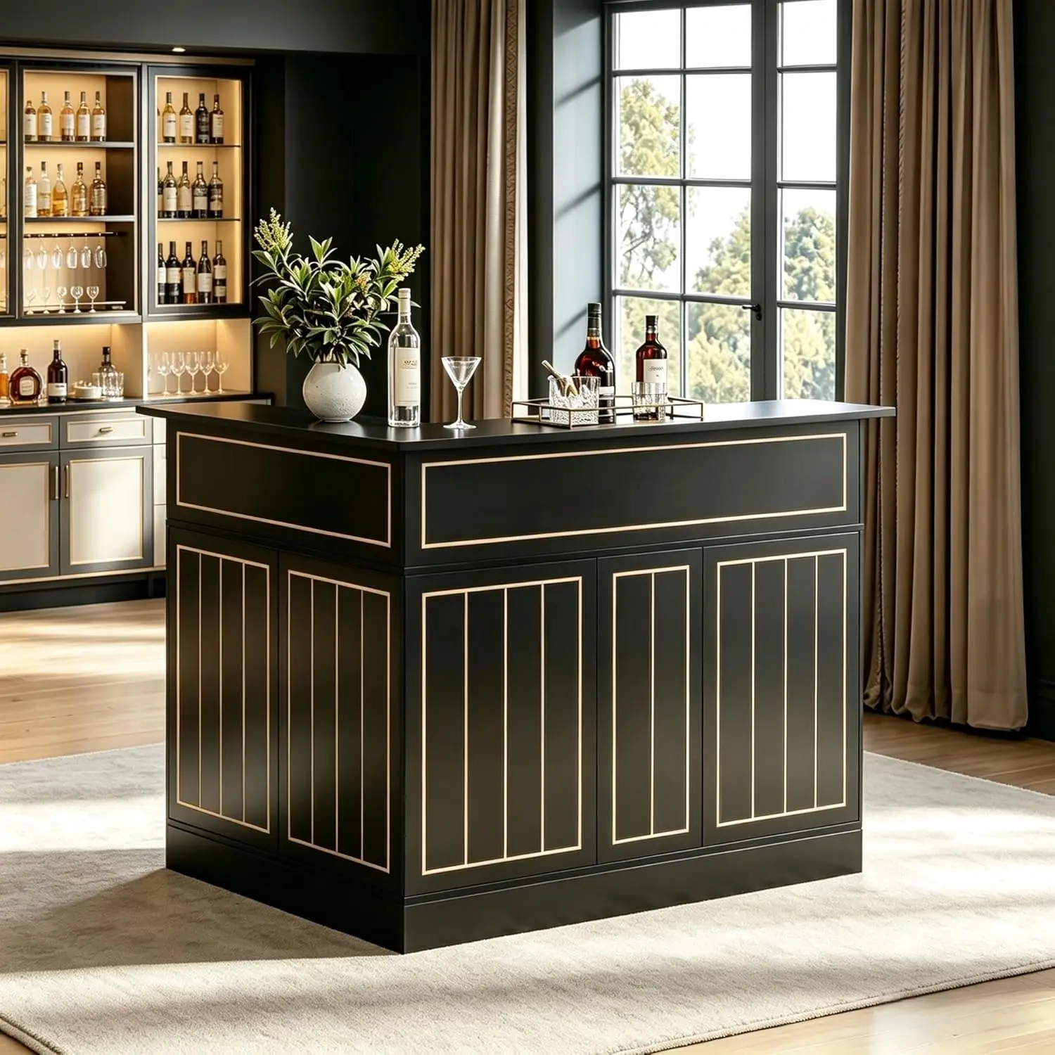 L Shaped Home Bar Unit 4-Tier Storage Shelf Corner Cabinet Power Outlet Glass Holder Drawer Basement Pub Furniture, Customized
L Shaped Home Bar Unit 4-Tier Storage Shelf Corner Cabinet Power Outlet Glass Holder Drawer Basement Pub Furniture, Customized