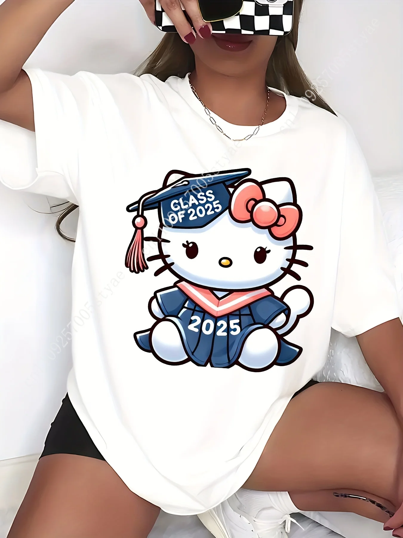 For Hello Kitty Graduation Season Woman T-shirt Sanrio Cartoon Graphic Print Casual Short Sleeve Soft Casual Short Sleeve Outdoo
For Hello Kitty Graduation Season Woman T-shirt Sanrio Cartoon Graphic Print Casual Short Sleeve Soft Casual Short Sleeve Outdoo