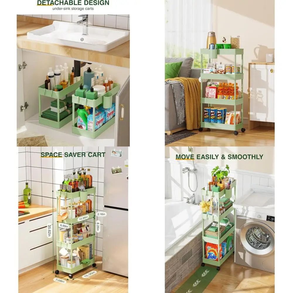 4-уровневая тонкая передвижная тележка для хранения для ванной, кухни и небольших помещений - зеленая
4-уровневая тонкая передвижная тележка для хранения для ванной, кухни и небольших помещений - зеленая