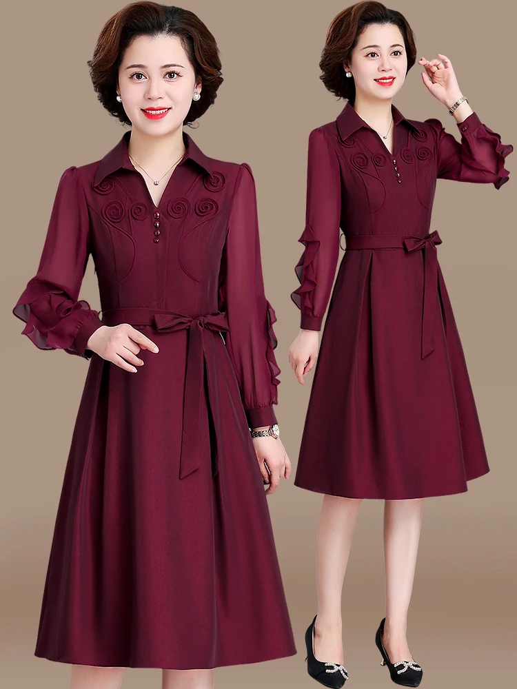 Ele Mid-aged Women's Wedding Dr Faionable Long Sve Midi Dr with Belt Polyester Fiber Casual Chic Mom Dr
Ele Mid-aged Women's Wedding Dr Faionable Long Sve Midi Dr with Belt Polyester Fiber Casual Chic Mom Dr