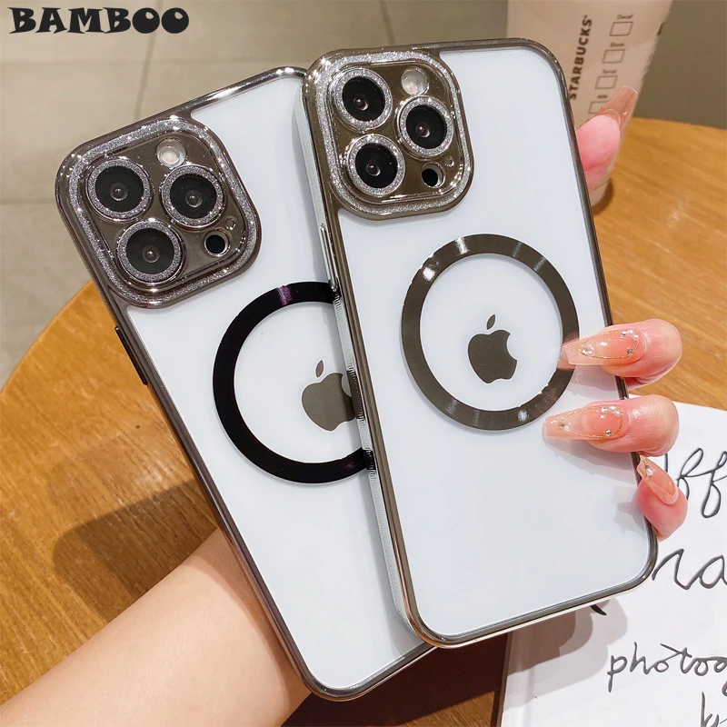Luxury Plating Bling Camera Magsafe Magnetic Wireless Charging Case for iPhone 13 12 Pro Max With Lens Film Soft Silicone Cover
Luxury Plating Bling Camera Magsafe Magnetic Wireless Charging Case for iPhone 13 12 Pro Max With Lens Film Soft Silicone Cover