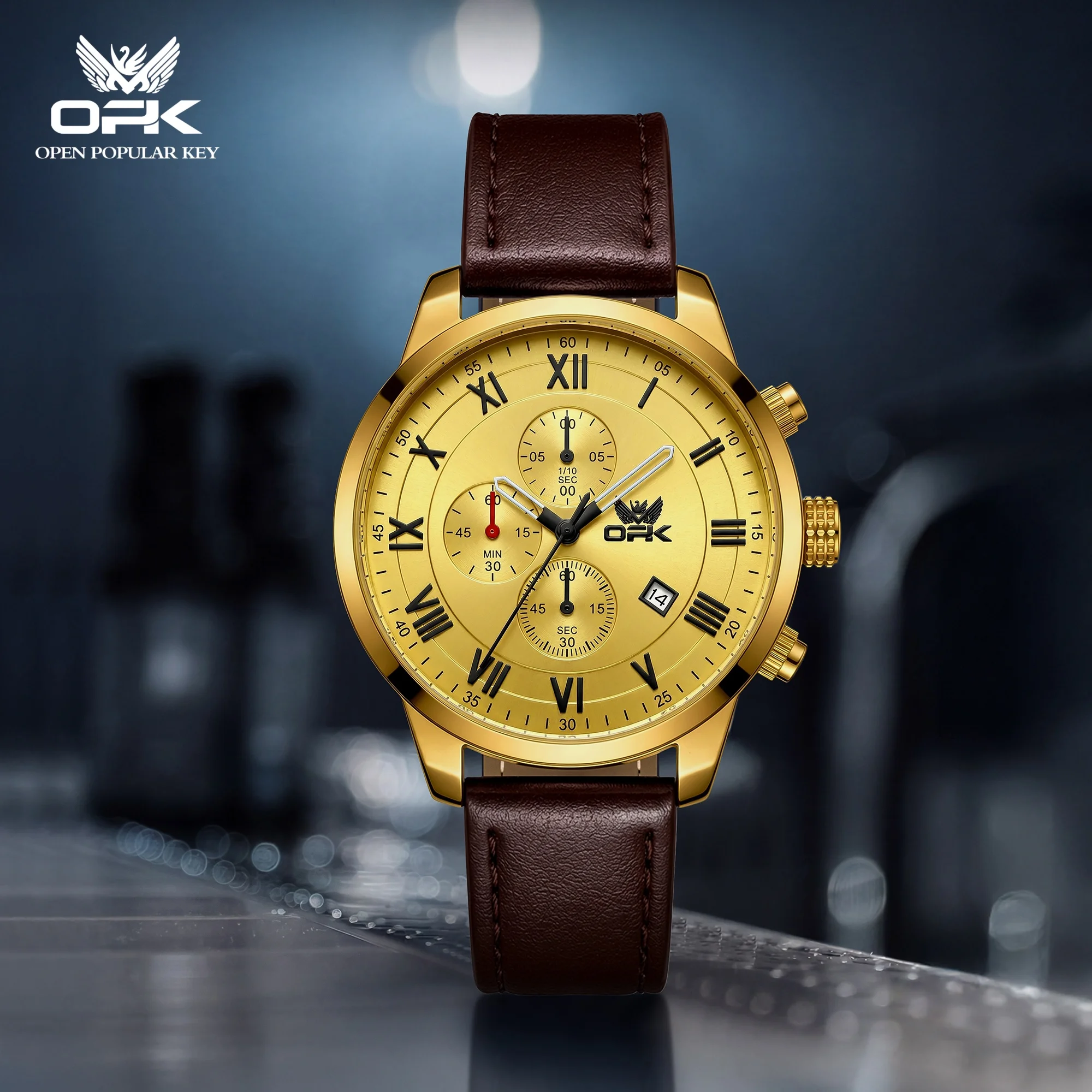 OPK 6099 Quartz Watch For Men Chronograph Multifunction Round Dial Date Display Window Leather Strap 30m Waterproof Watch
OPK 6099 Quartz Watch For Men Chronograph Multifunction Round Dial Date Display Window Leather Strap 30m Waterproof Watch