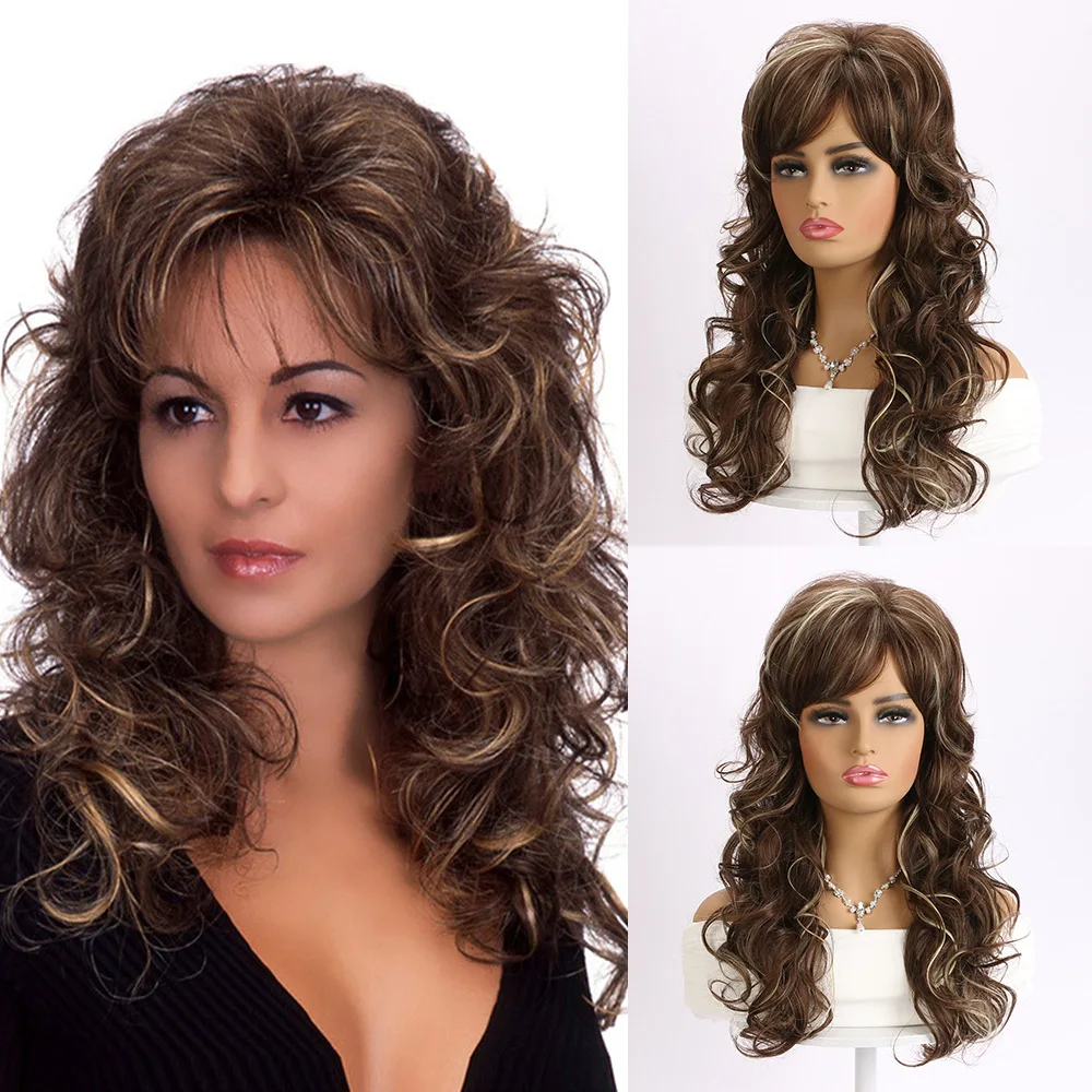 Euro-American Fashion Women's Middle Part Long Curly Hair with Bangs Stylish Synthetic Fiber High-Temperature Silk Women's Wig
Euro-American Fashion Women's Middle Part Long Curly Hair with Bangs Stylish Synthetic Fiber High-Temperature Silk Women's Wig