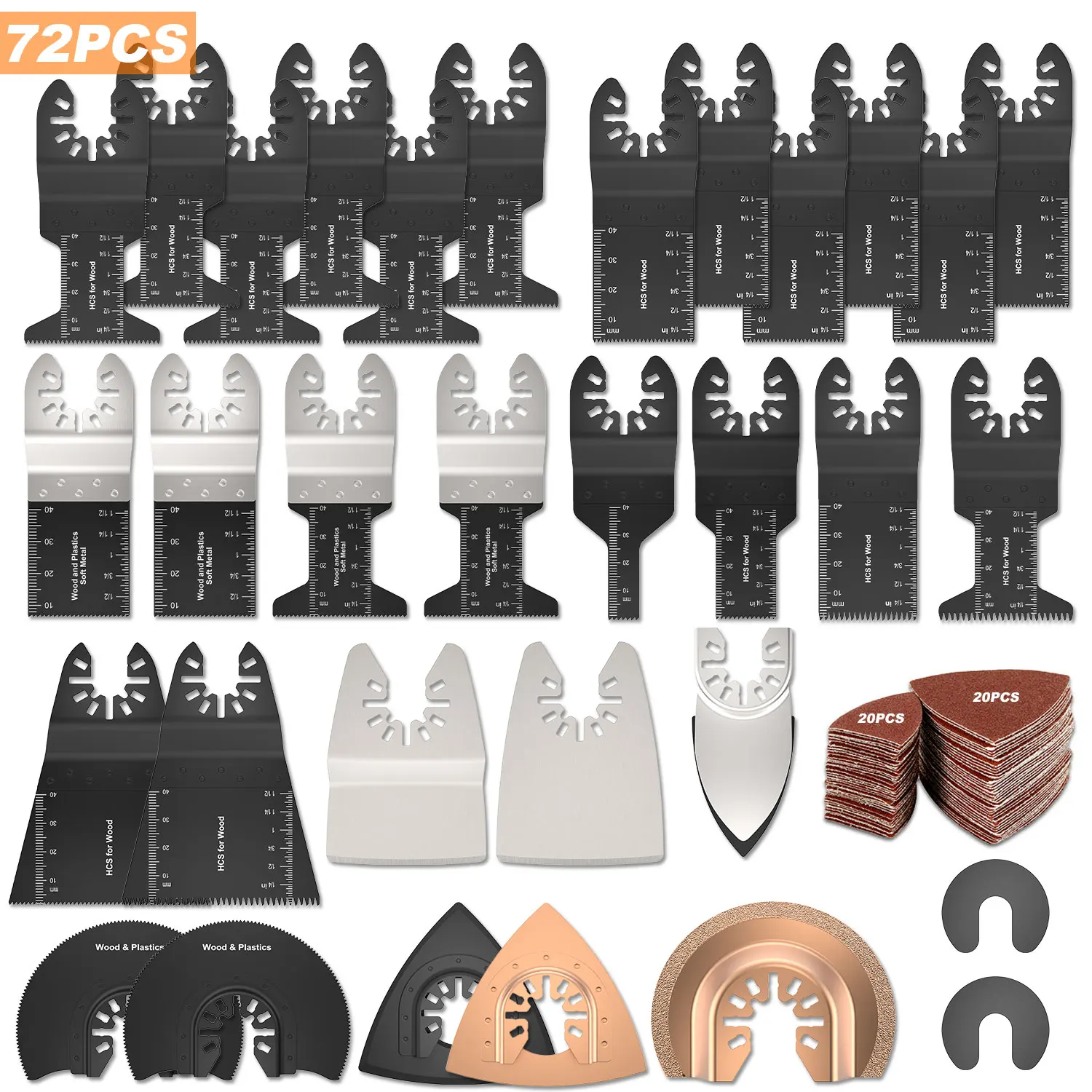72/81Pcs Oscillating Saw Blades Kit High Carbon Steel Oscillating Tool Multitool Blades for Cut Wood Plastic Polish Ceramic Tile
72/81Pcs Oscillating Saw Blades Kit High Carbon Steel Oscillating Tool Multitool Blades for Cut Wood Plastic Polish Ceramic Tile