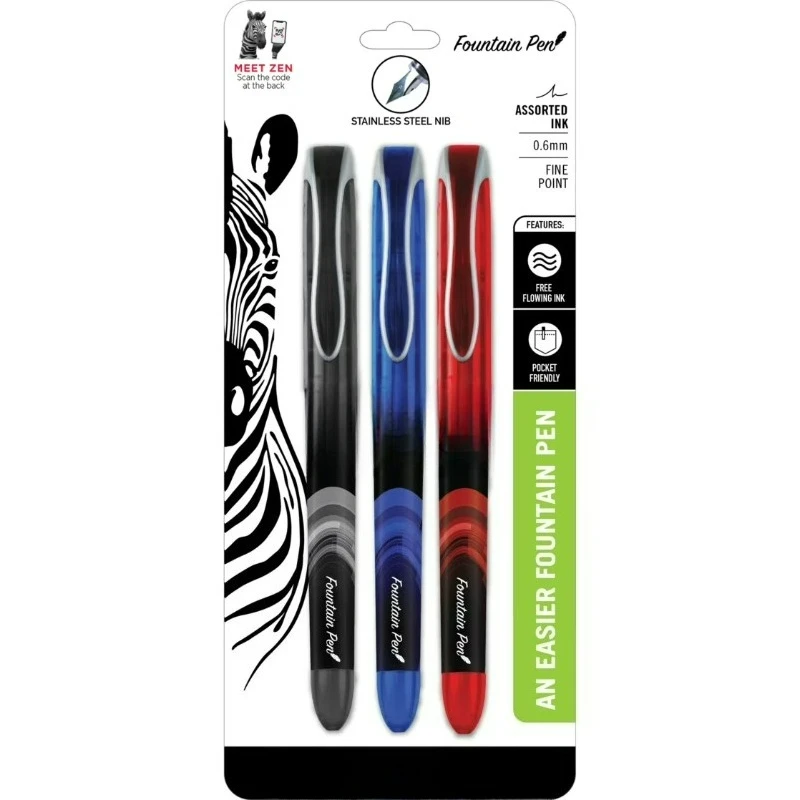 Fountain Pen Set, 0.6mm Fine Point, Assorted Colors, Non-Toxic Ink, 3-Count
Fountain Pen Set, 0.6mm Fine Point, Assorted Colors, Non-Toxic Ink, 3-Count
