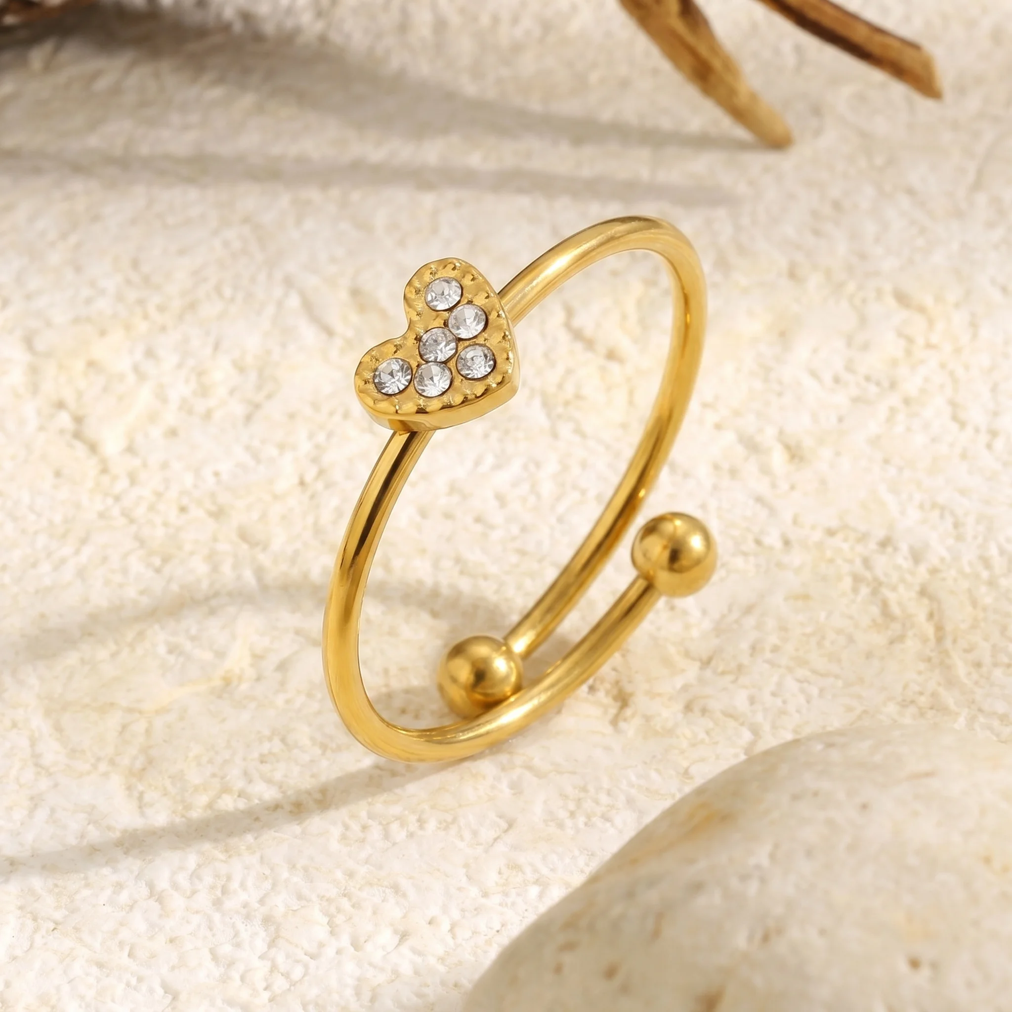 Women's Stainless Steel 18K Gold Plated Ring with Dot Diamond & Small Heart-Shaped Zircon - Fashionable Jewelry Gift
Women's Stainless Steel 18K Gold Plated Ring with Dot Diamond & Small Heart-Shaped Zircon - Fashionable Jewelry Gift
