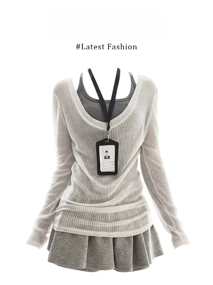 Parkyeon Summer Outfit V-Neck Cover-Up Women's Halter Vest Set with Skirt Long Sleeve Casual Style mid Waist Universal Fit
Parkyeon Summer Outfit V-Neck Cover-Up Women's Halter Vest Set with Skirt Long Sleeve Casual Style mid Waist Universal Fit