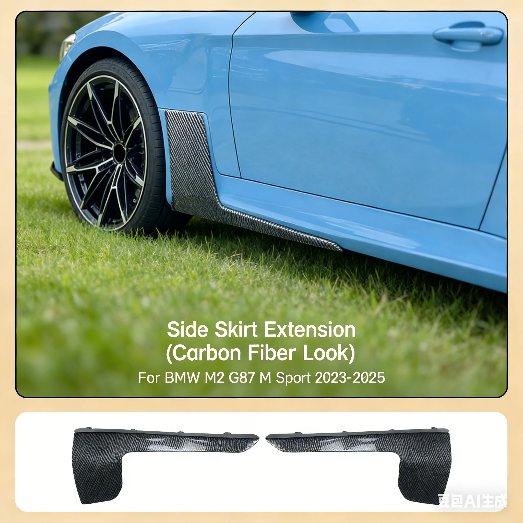 2 Pieces of Side Skirt Spoiler Extension Flap Splitter MP Style For BMW 2 Series M2 G87 2023-2026
2 Pieces of Side Skirt Spoiler Extension Flap Splitter MP Style For BMW 2 Series M2 G87 2023-2026