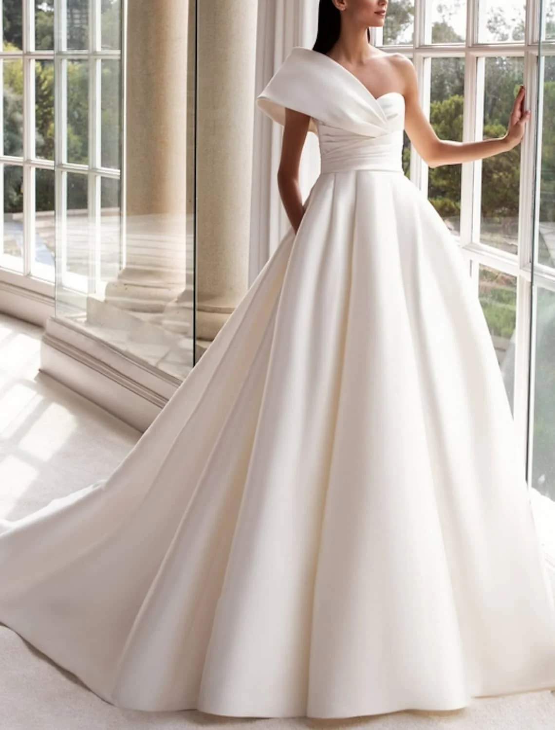 Customized Elegant A-Line Wedding Dresses One Shoulder Sweep Train Satin Bride Gowns Modern 2025 Vestidos De Noiva Robe Mairage
Customized Elegant A-Line Wedding Dresses One Shoulder Sweep Train Satin Bride Gowns Modern 2025 Vestidos De Noiva Robe Mairage