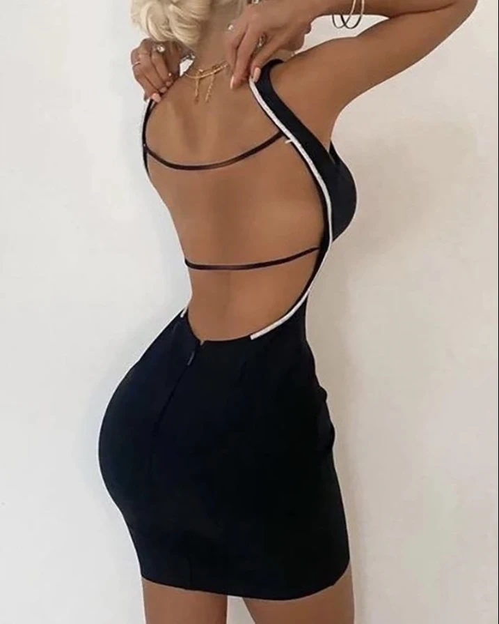 Sexy Skinny Party Night Out Dresses For Women 2022 Autumn Contrast Paneled Round Neck Sleeveless Backless Bodycon Mini Dress
Sexy Skinny Party Night Out Dresses For Women 2022 Autumn Contrast Paneled Round Neck Sleeveless Backless Bodycon Mini Dress