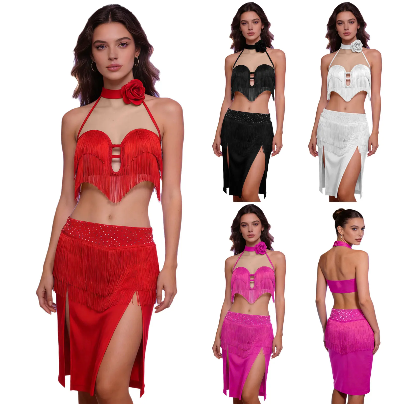 Women Latin Dance Outfit Belly Dancing Salsa Cha-cha Tango Samba Rumba Ballroom Costume Tassel Crop Top Skirt Built-in Briefs
Women Latin Dance Outfit Belly Dancing Salsa Cha-cha Tango Samba Rumba Ballroom Costume Tassel Crop Top Skirt Built-in Briefs