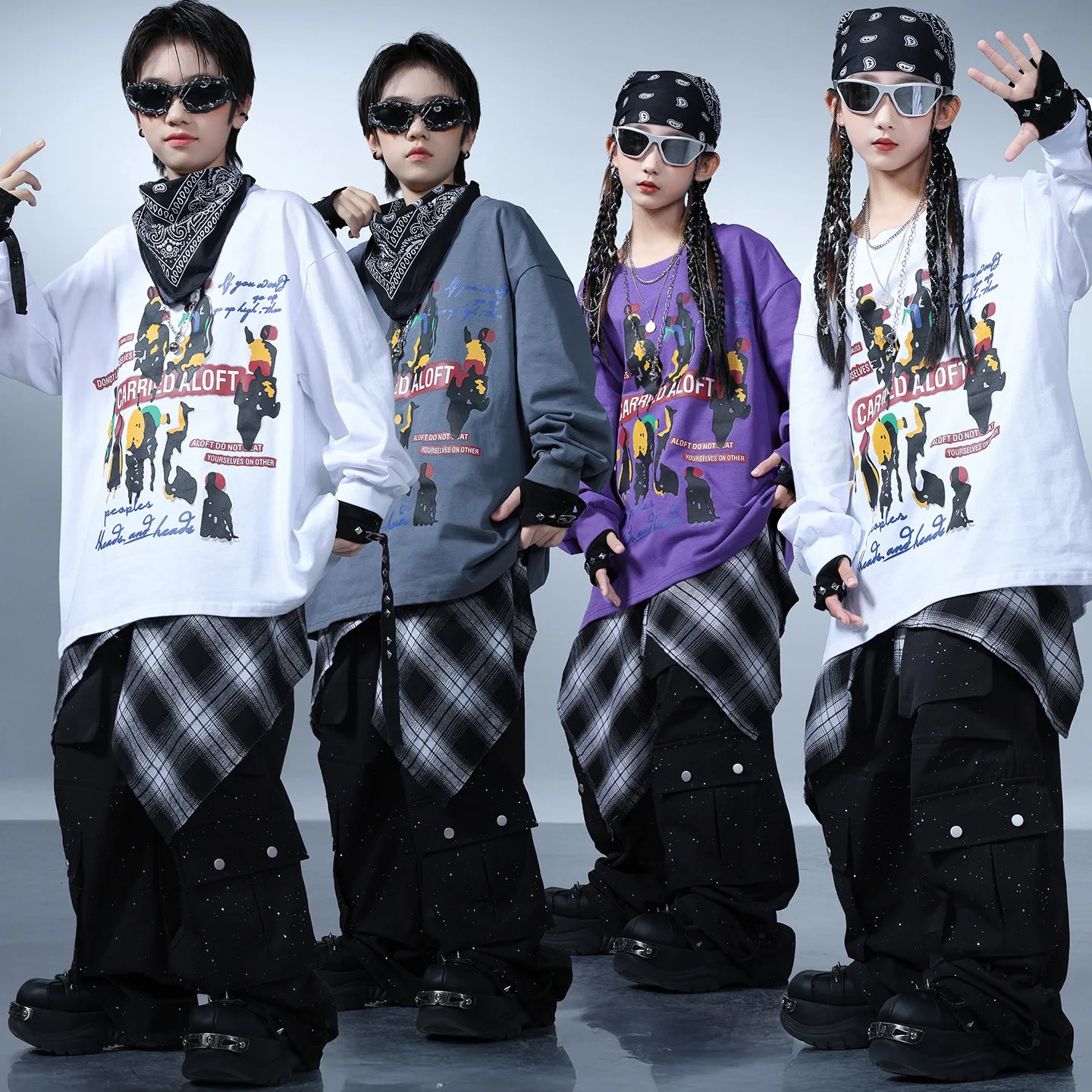 Kid Hip Hop Clothing Purple Gray Sweatshirt Black Silver Scatter Casual Parachute Cargo Pants for Girl Boy Dance Costume Clothes 
Kid Hip Hop Clothing Purple Gray Sweatshirt Black Silver Scatter Casual Parachute Cargo Pants for Girl Boy Dance Costume Clothes