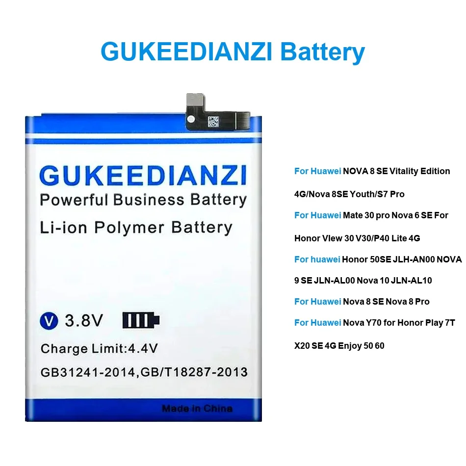 Аккумулятор HB536896EFW HB426493EFW для Huawei 50SE, Honor Mate 30, Nova 8SE, Y70, 6, 8, 9, 10 SE, Jln-AL00, Vitality 10 Pro, 4G Lite
Аккумулятор HB536896EFW HB426493EFW для Huawei 50SE, Honor Mate 30, Nova 8SE, Y70, 6, 8, 9, 10 SE, Jln-AL00, Vitality 10 Pro, 4G Lite