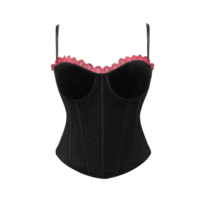 Retro Red Lace Spliced Black Velvet Corset Top – Gothic Boned Bustier Waist Cincher Camisole for Women
Retro Red Lace Spliced Black Velvet Corset Top – Gothic Boned Bustier Waist Cincher Camisole for Women