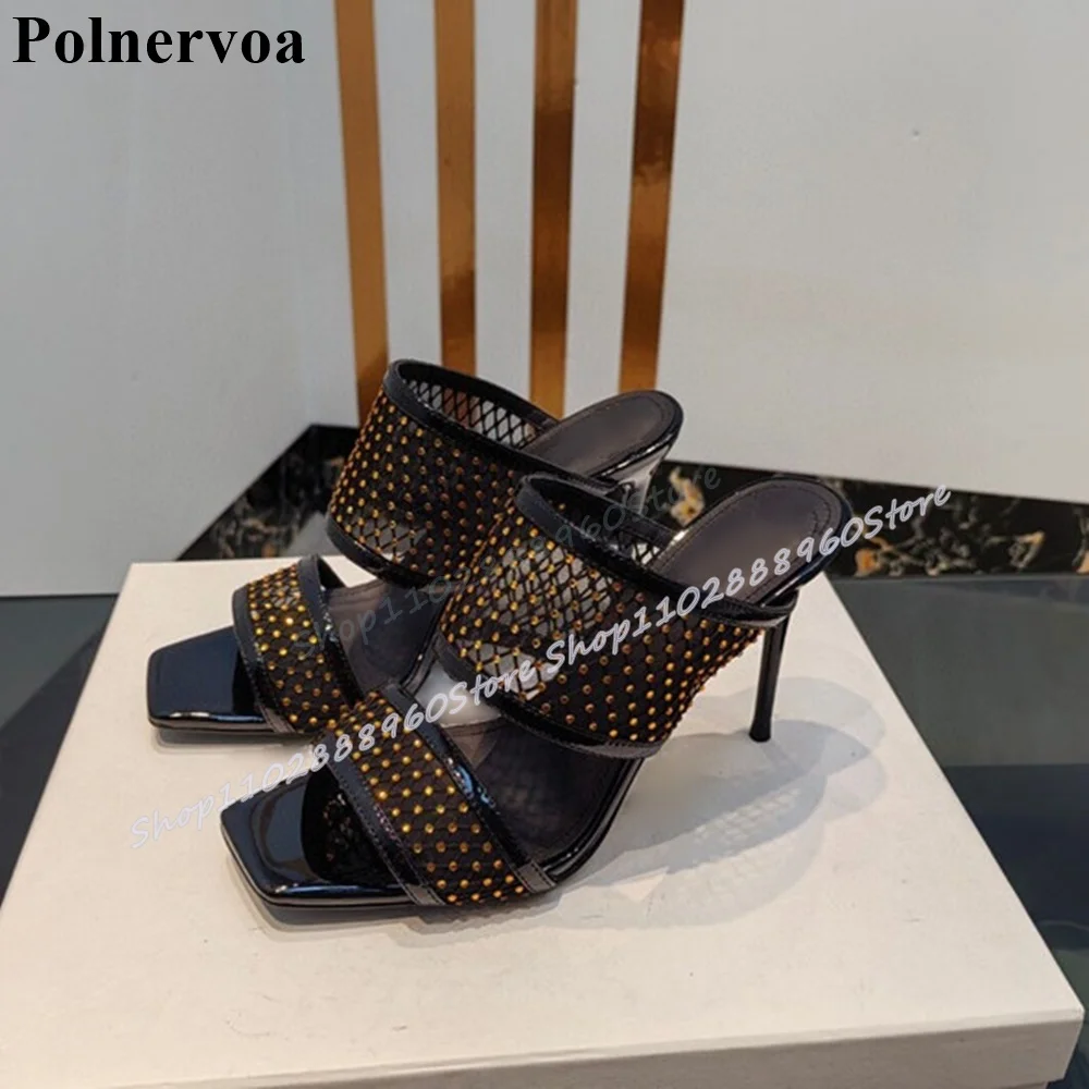 Sexy Black Bling Crystal Net Half Slippers Stilettos High Heel Shoes For Women Slip On Open Toe Fashionable Banquet Sandals
Sexy Black Bling Crystal Net Half Slippers Stilettos High Heel Shoes For Women Slip On Open Toe Fashionable Banquet Sandals