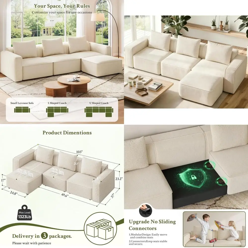 Ultra-Comfort Cloud Sofa Sectional, Easy Assembly, Ideal for Living Spaces, Wood Frame with Ottoman, Plush Chenille Seating
Ultra-Comfort Cloud Sofa Sectional, Easy Assembly, Ideal for Living Spaces, Wood Frame with Ottoman, Plush Chenille Seating
