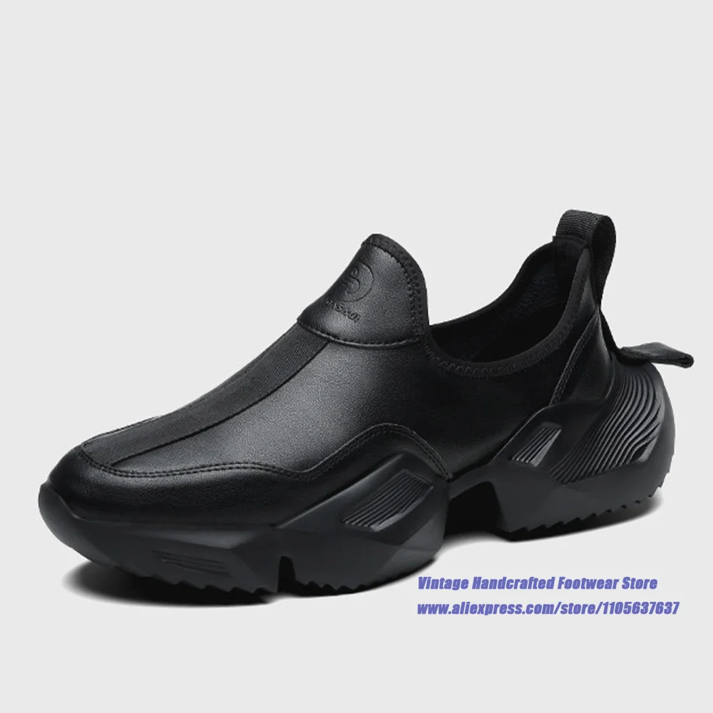 Men's Black Leather Slip-On Sneakers Thick-Soled Platform Casual Shoes Height Increasing Board Shoes Handcrafted Men's Shoes
Men's Black Leather Slip-On Sneakers Thick-Soled Platform Casual Shoes Height Increasing Board Shoes Handcrafted Men's Shoes