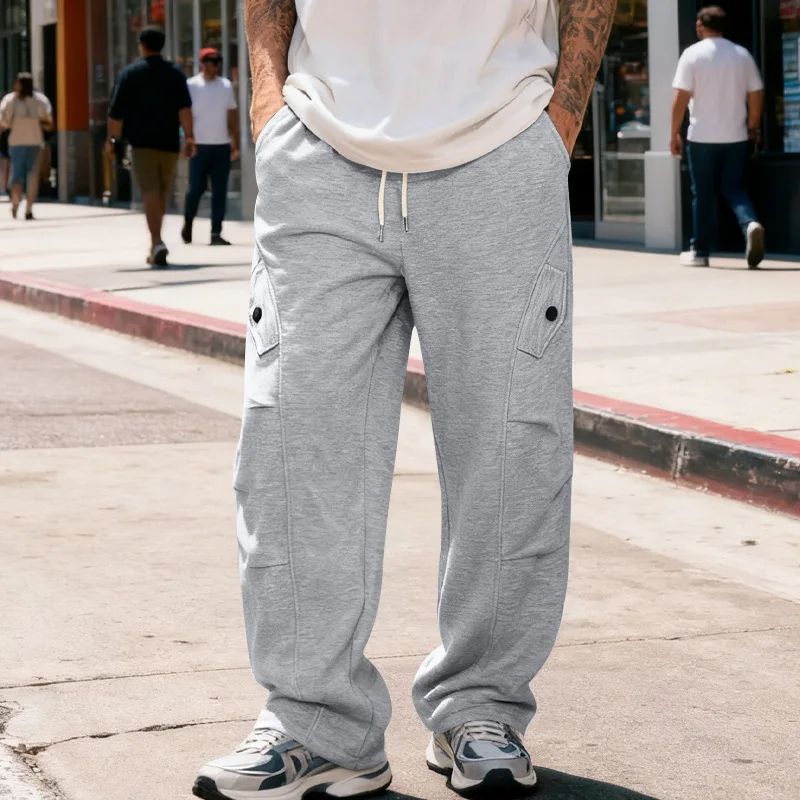 Men's Light Grey Cargo Sweatpants with Flap Pockets Drawstring Waist Loose Fit Casual Trousers
Men's Light Grey Cargo Sweatpants with Flap Pockets Drawstring Waist Loose Fit Casual Trousers