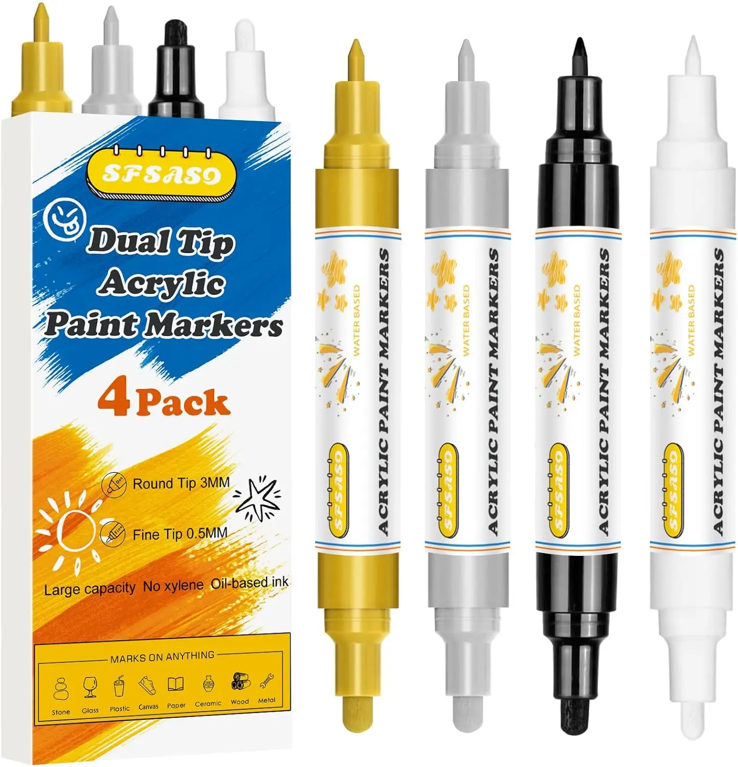 4 Pack Dual Tip Acrylic Paint Markers, 0.7mm & 3mm, Water-Based, for Rock, Canvas, Glass, Wood, Plastic, DIY Crafts
4 Pack Dual Tip Acrylic Paint Markers, 0.7mm & 3mm, Water-Based, for Rock, Canvas, Glass, Wood, Plastic, DIY Crafts