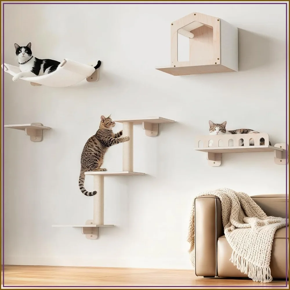 5-in-1 Cat Wall Shelves for Large Cats with Hammock and Wide Perch, Wood Climbing Set for Indoor Cats
5-in-1 Cat Wall Shelves for Large Cats with Hammock and Wide Perch, Wood Climbing Set for Indoor Cats