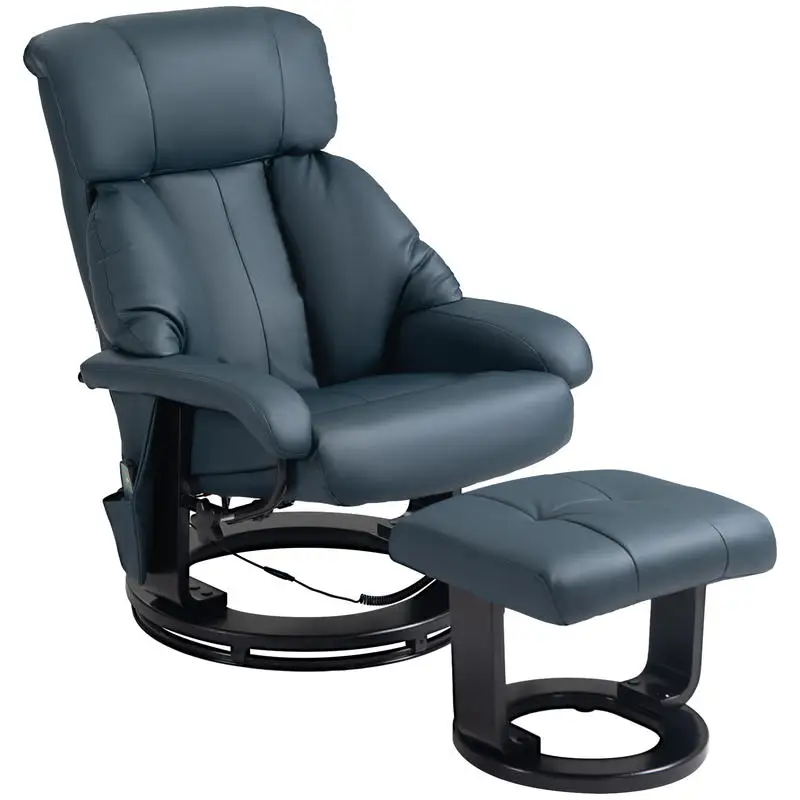 Swivel Recliner with Ottoman, Faux Leather Reclining Chair with Massage, Footstool Remote and Side Pocket, Blue
Swivel Recliner with Ottoman, Faux Leather Reclining Chair with Massage, Footstool Remote and Side Pocket, Blue